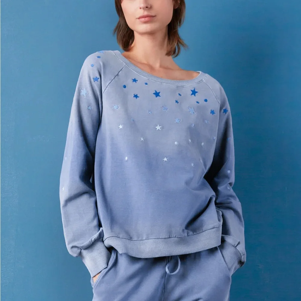 Billy T blue star embroidered sweatshirt Blue Star Pattern Sweatshirt - Picture 1 of 4